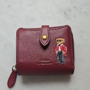 Ralph Lauren Burgundy Wallet with Bear Patch